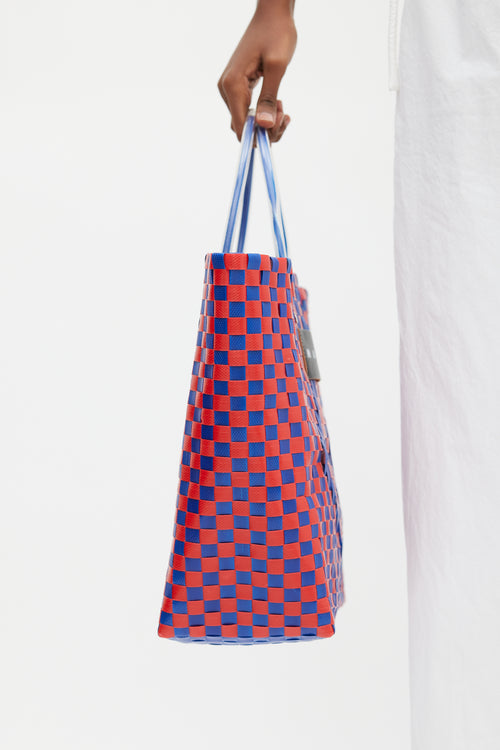 Marni Blue & Red Woven Market Tote Bag