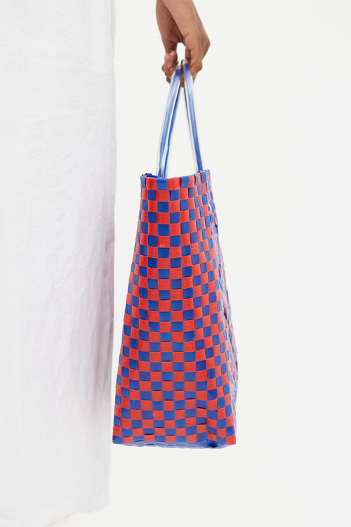Marni Blue & Red Woven Market Tote Bag