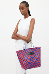 Marni Blue & Red Woven Market Tote Bag