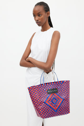 Marni Blue & Red Woven Market Tote Bag