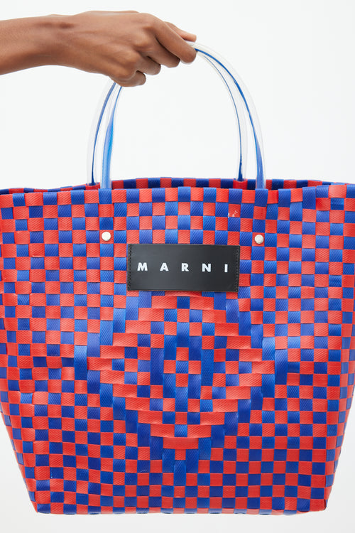 Marni Blue & Red Woven Market Tote Bag
