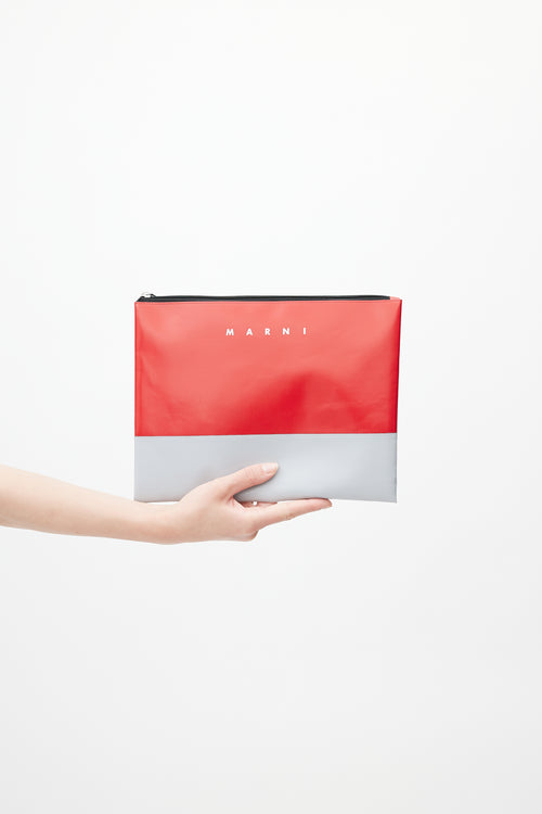 Marni Red & Grey Faux Leather Pouch