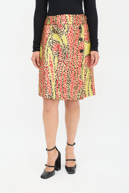 Marni Red & Multicolour Floral Brocade Wrap Skirt