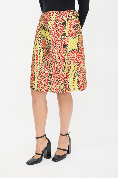 Marni Red & Multicolour Floral Brocade Wrap Skirt