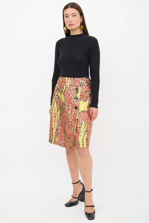 Marni Red & Multicolour Floral Brocade Wrap Skirt