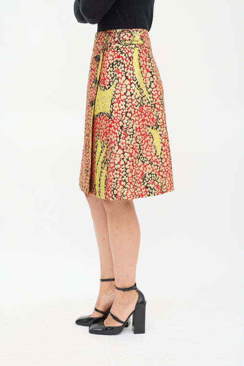 Marni Red & Multicolour Floral Brocade Wrap Skirt