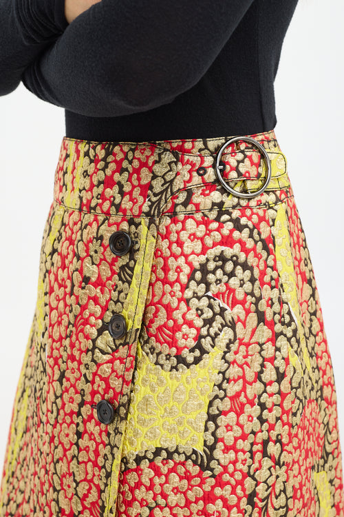 Marni Red & Multicolour Floral Brocade Wrap Skirt