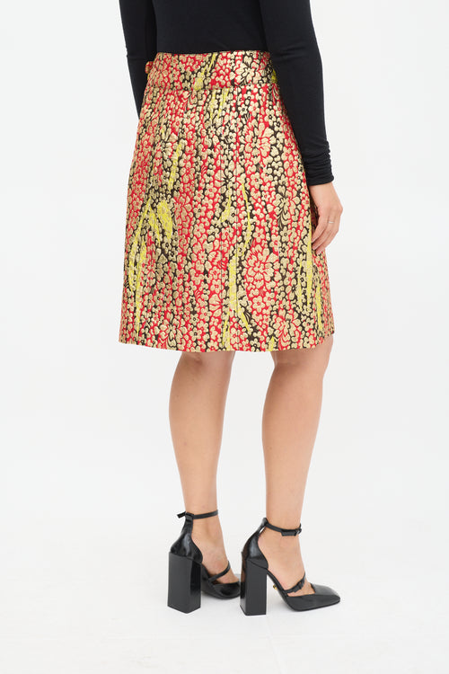 Marni Red & Multicolour Floral Brocade Wrap Skirt