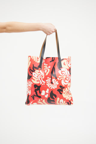 Marni Red & Black Euphoria Print Canvas Tote Bag