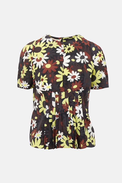 Marni Silk Floral Pleated Top