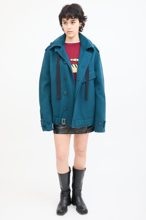 Marni Teal Wool & Cashmere Pea Coat