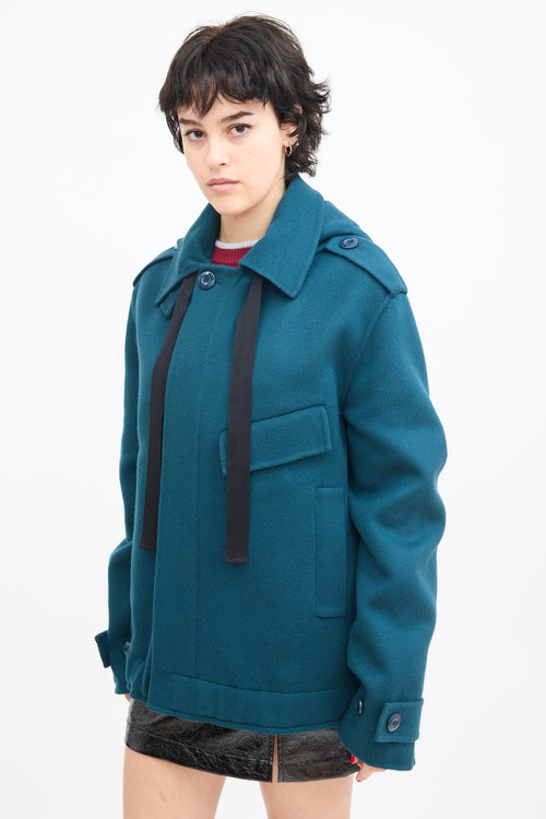 Marni Teal Wool & Cashmere Pea Coat