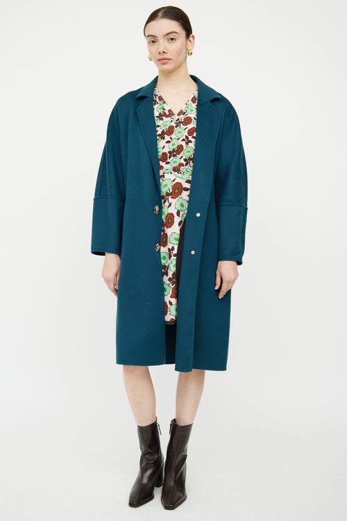 Marni Blue Wool Belted Snap Button Coat