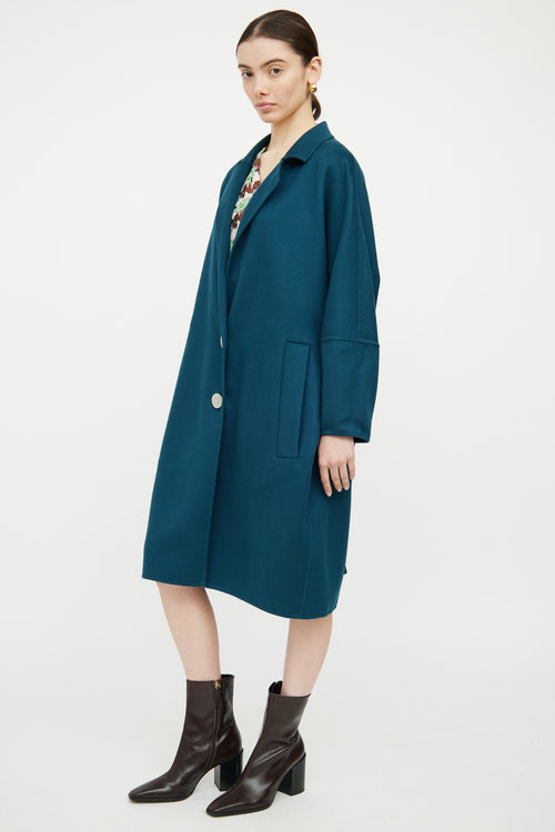 Marni Blue Wool Belted Snap Button Coat