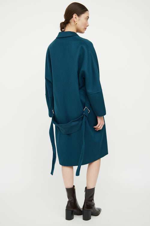 Marni Blue Wool Belted Snap Button Coat