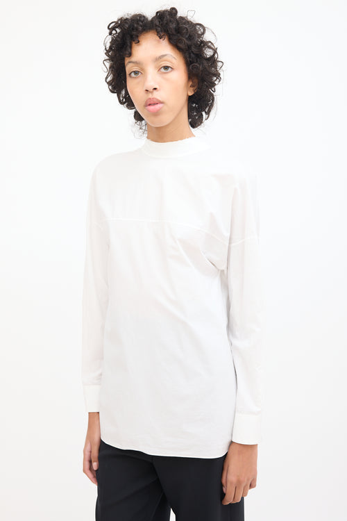 Marni White Cotton Stand Collar Tunic Blouse