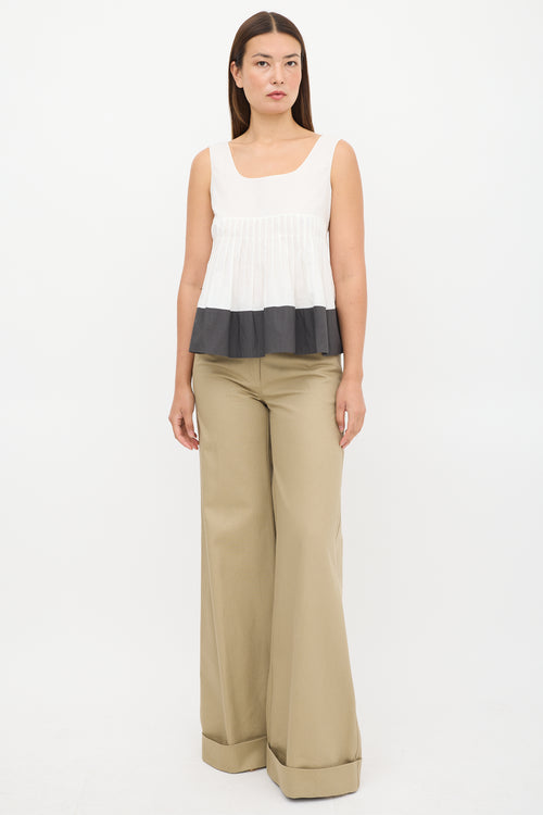 Marni White & Dark Grey Pleated Top