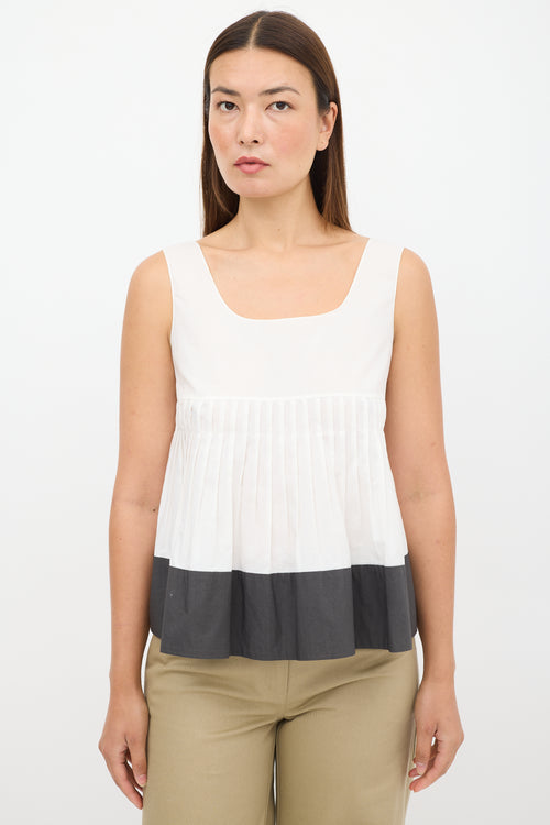 Marni White & Dark Grey Pleated Top