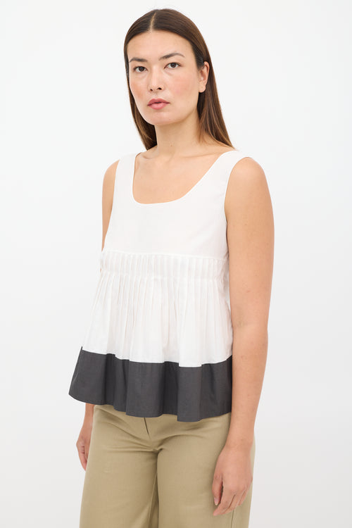 Marni White & Dark Grey Pleated Top