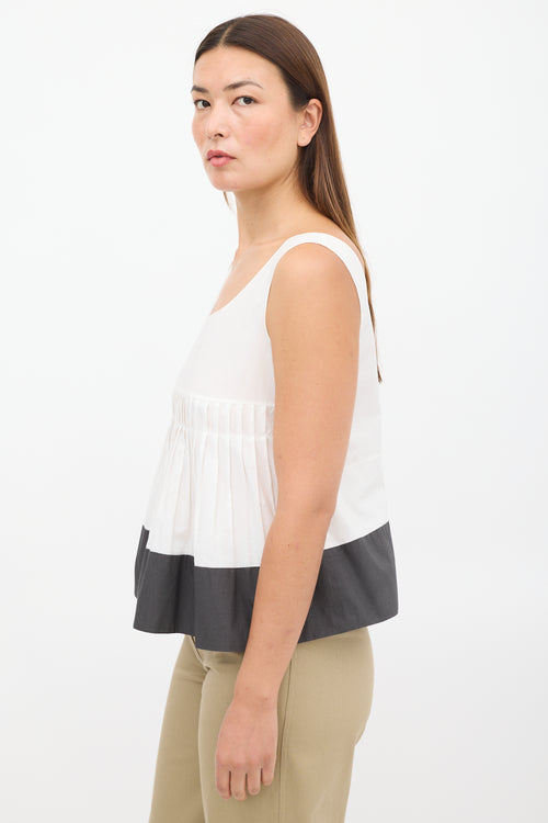 Marni White & Dark Grey Pleated Top