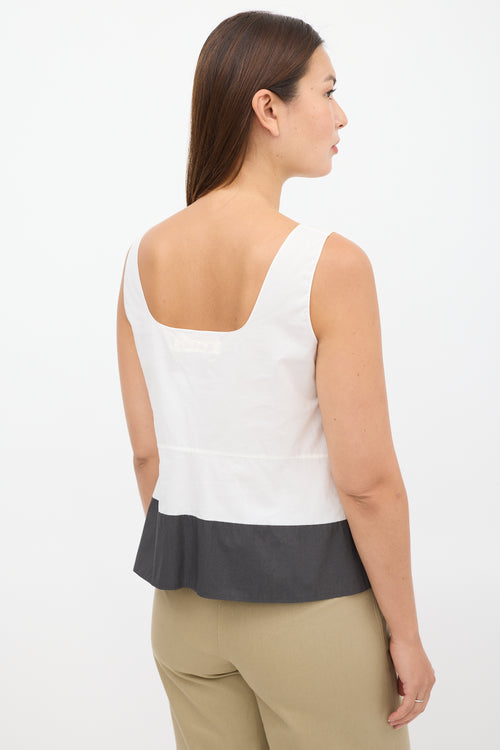 Marni White & Dark Grey Pleated Top