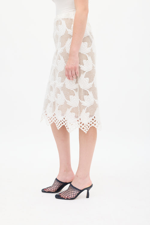 Marni White Guipure Lace Overlay Midi Skirt
