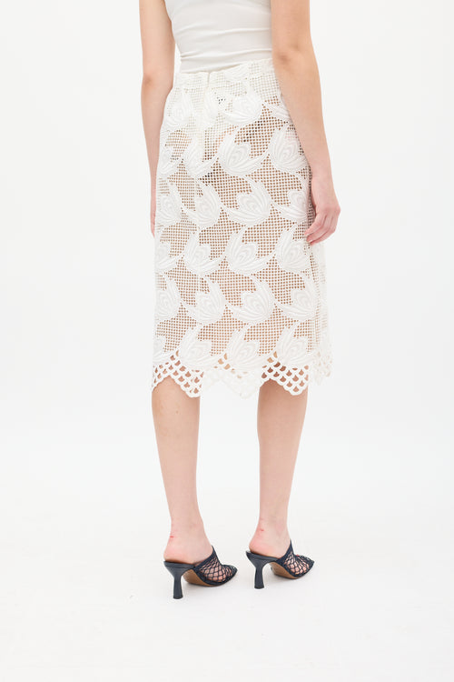 Marni White Guipure Lace Overlay Midi Skirt