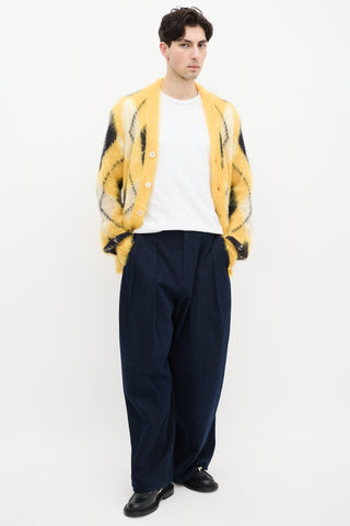 Marni Yellow & Black Mohair Fuzzy Wuzzy Argyle Cardigan