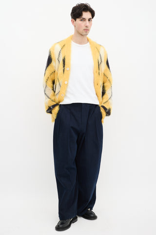 Marni Yellow & Black Mohair Fuzzy Wuzzy Argyle Cardigan