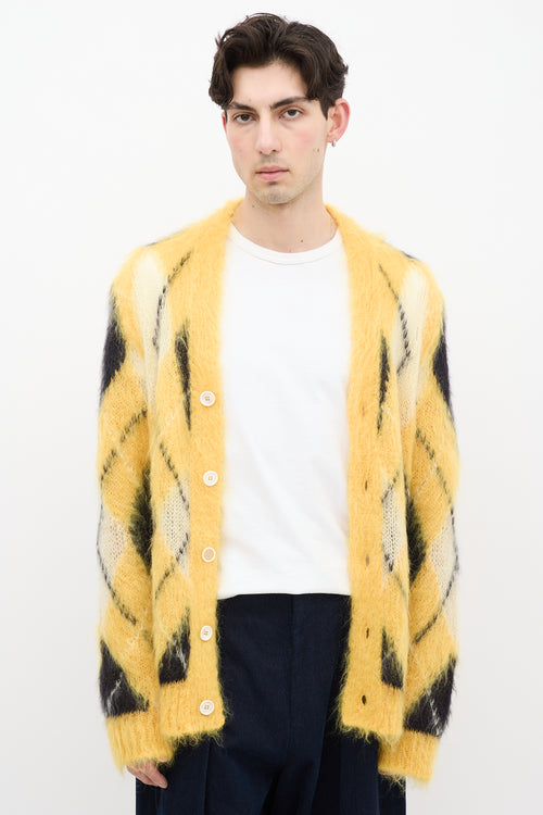 Marni Yellow & Black Mohair Fuzzy Wuzzy Argyle Cardigan