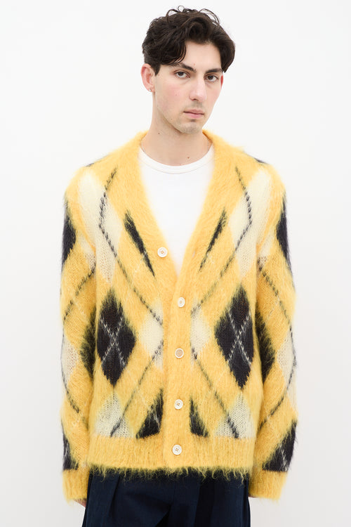 Marni Yellow & Black Mohair Fuzzy Wuzzy Argyle Cardigan