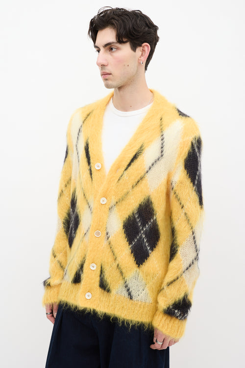 Marni Yellow & Black Mohair Fuzzy Wuzzy Argyle Cardigan