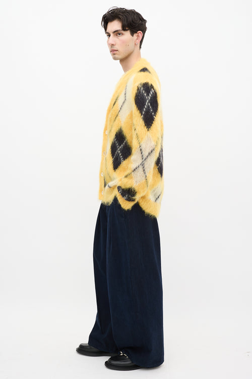 Marni Yellow & Black Mohair Fuzzy Wuzzy Argyle Cardigan