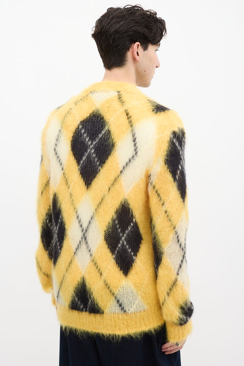 Marni Yellow & Black Mohair Fuzzy Wuzzy Argyle Cardigan