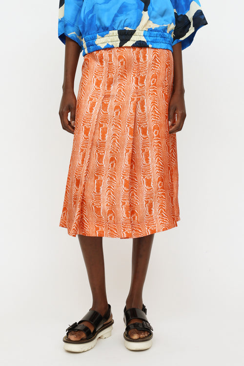 Marni Orange & Cream Silk Midi Skirt
