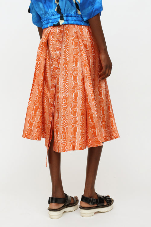 Marni Orange & Cream Silk Midi Skirt