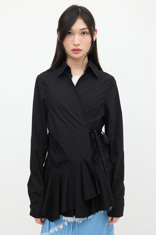 Marques Almeida Black Ruffled Wrap Shirt