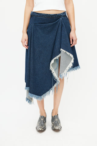 Marques Almeida Blue Denim Gathered Asymmetrical Skirt