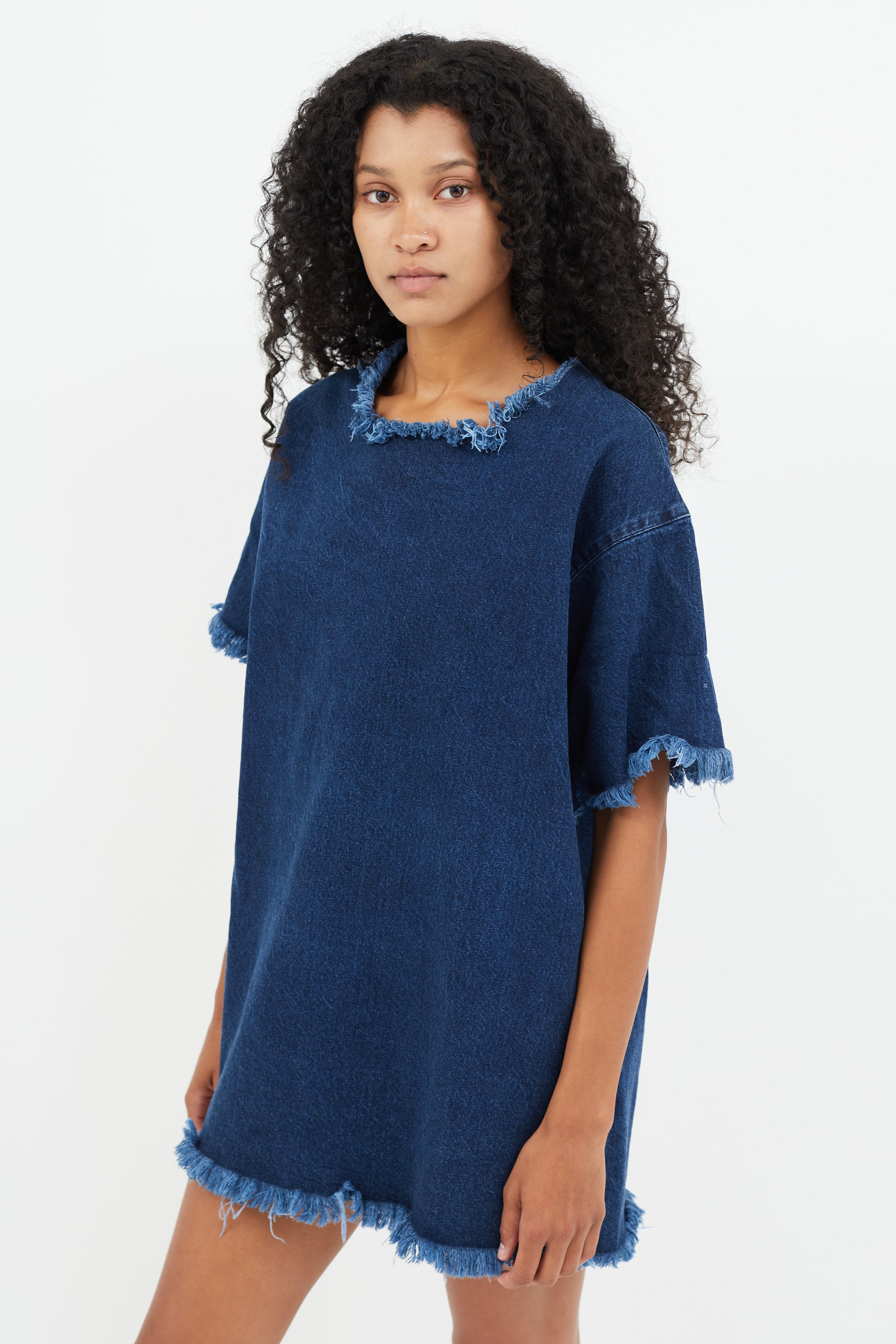 frayed denim shirt dress Quince Women's Distressed Denim Shirt Dress In Blue