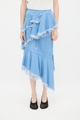 Marques Almeida Light Wash Ruffled Denim Skirt