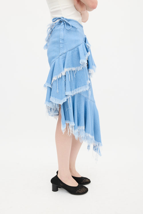 Marques Almeida Light Wash Ruffled Denim Skirt