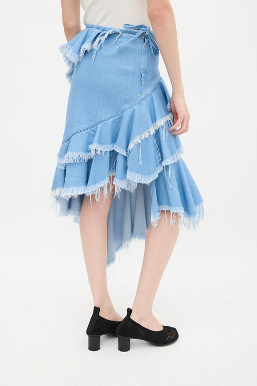 Marques Almeida Light Wash Ruffled Denim Skirt