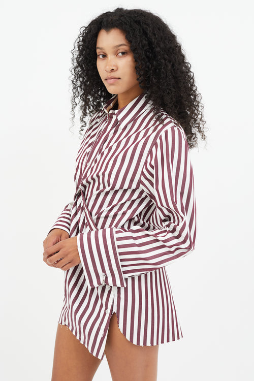 Marques Almeida Red & White Stripe Twisted Belt Shirt Dress