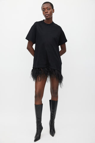 Marques Almeida Black Feather Trim T-Shirt Dress