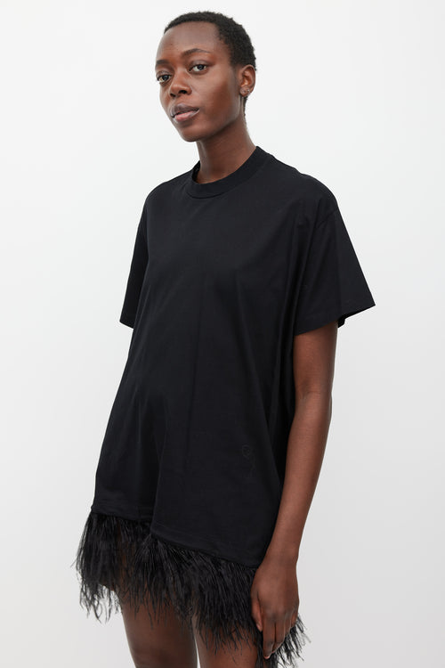 Marques Almeida Black Feather Trim T-Shirt Dress