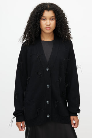 Marques'Almeida Black Merino & Feather Trim Cardigan