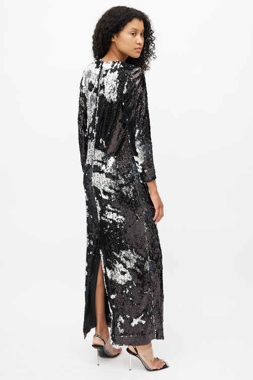 Marques'Almeida Black & Silver Sequin Maxi Dress