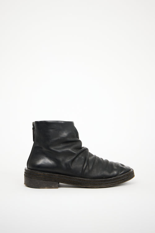 Marsèll Black Leather Ruched Ankle Boot