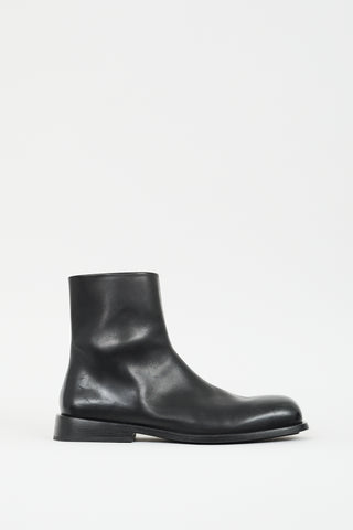 Marsèll Black Leather Square Toe Zip Boot