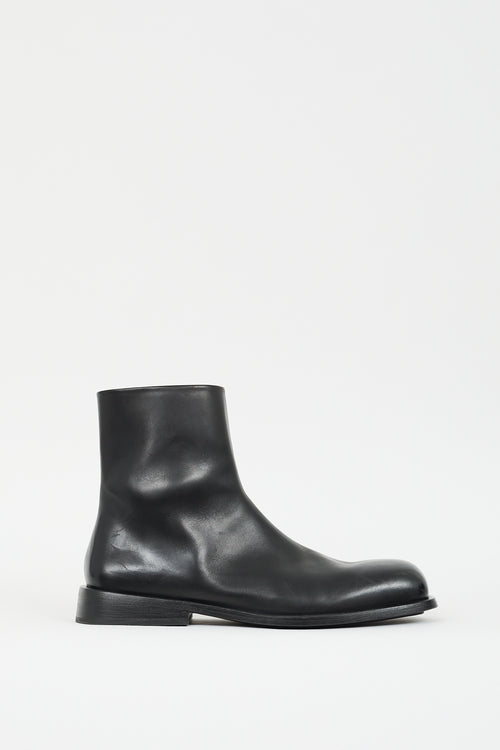 Marsèll Black Leather Square Toe Zip Boot